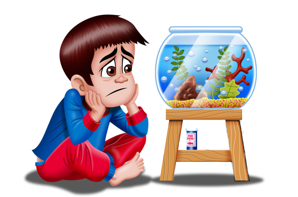 boy looking at empty fishbowl